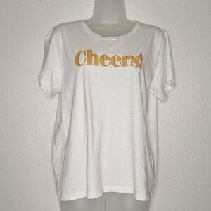 J. Crew Factory White‎ Tee with Gold 'Cheers!' Print Women's XL